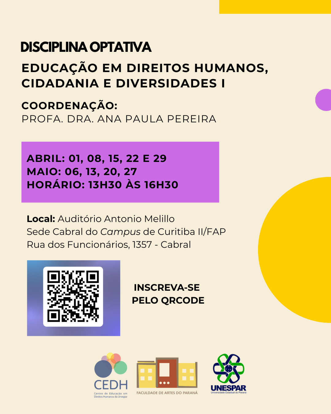 Disciplina optativa de Educação em Direitos Humanos, Cidadania e Diversidades I está com inscrições abertas.png