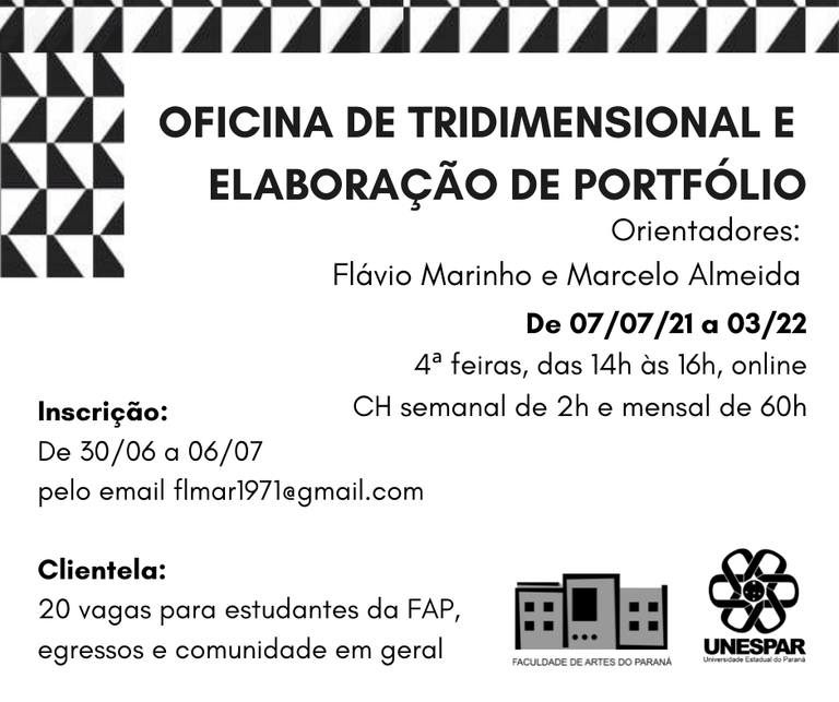 OFICINA DE TRIDIMENSIONAL EELABORAÇÃO DE PORTFÓLIO Orientadores Flávio Marinho e Marcelo Almeida (1).png